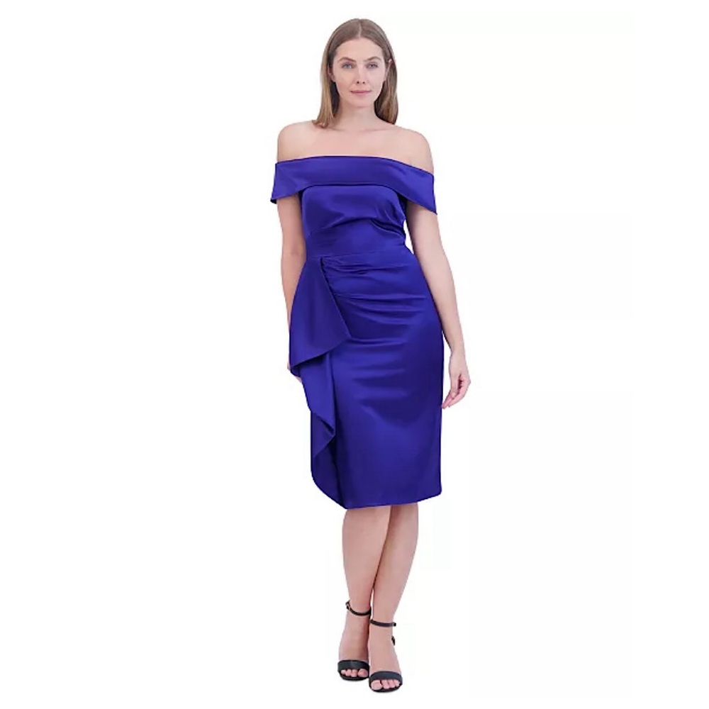 Eliza J off-the-shoulder Draped Sheath Dress Cobalt Blue‎ 16
